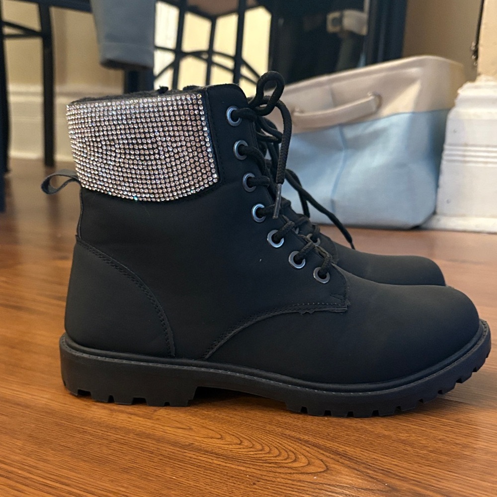 Charlotte Russe Black Rhinestone Combat Boots